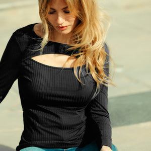 Maglia a coste sotto giacca con apertura sul petto Admas 43509