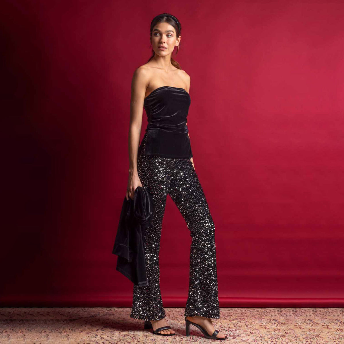 Pantalone donna a zampa con paillettes Admas 49214