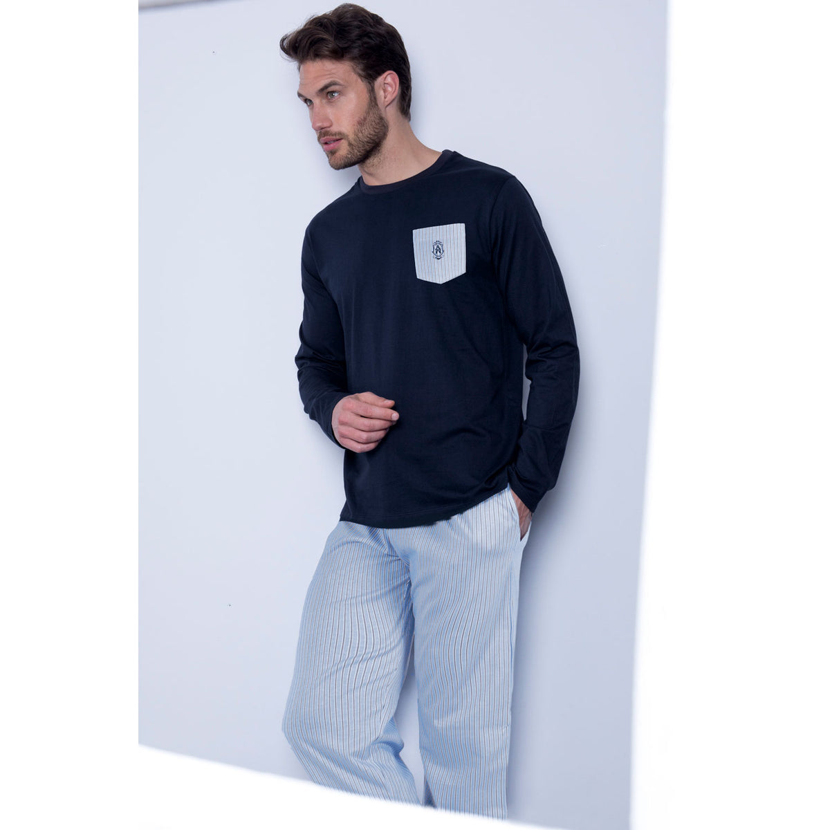 Pigiama uomo lungo Admas 54280 blu cotone