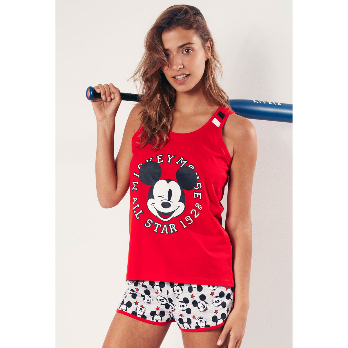 Pigiama donna corto Disney 55069 canotta topolino rosso