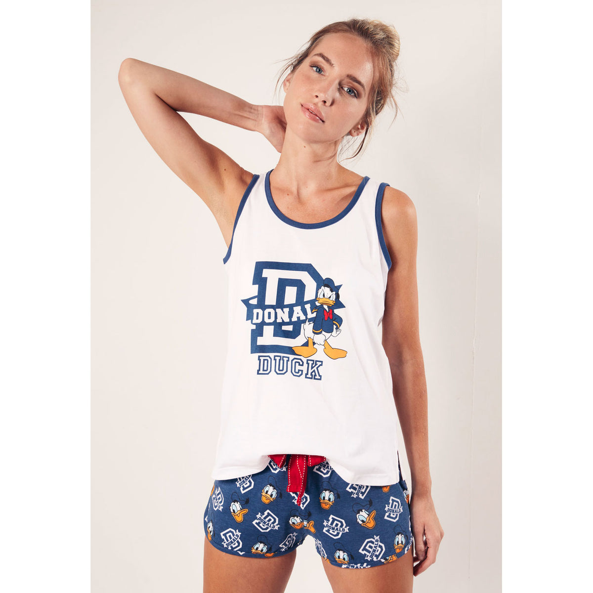 Pigiama donna corto Disney 55072 canotta paperino bianco