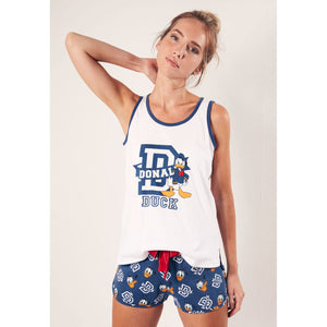 Pigiama donna corto Disney 55072 canotta paperino bianco