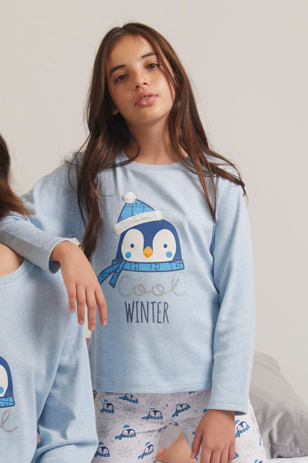 Pigiama Admas 55209 bambina caldo cotone interlock pinguino