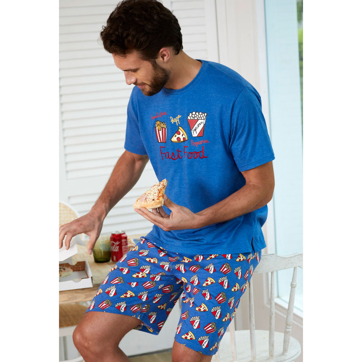 Pigiama uomo Admas 55281 corto stampato azzurro