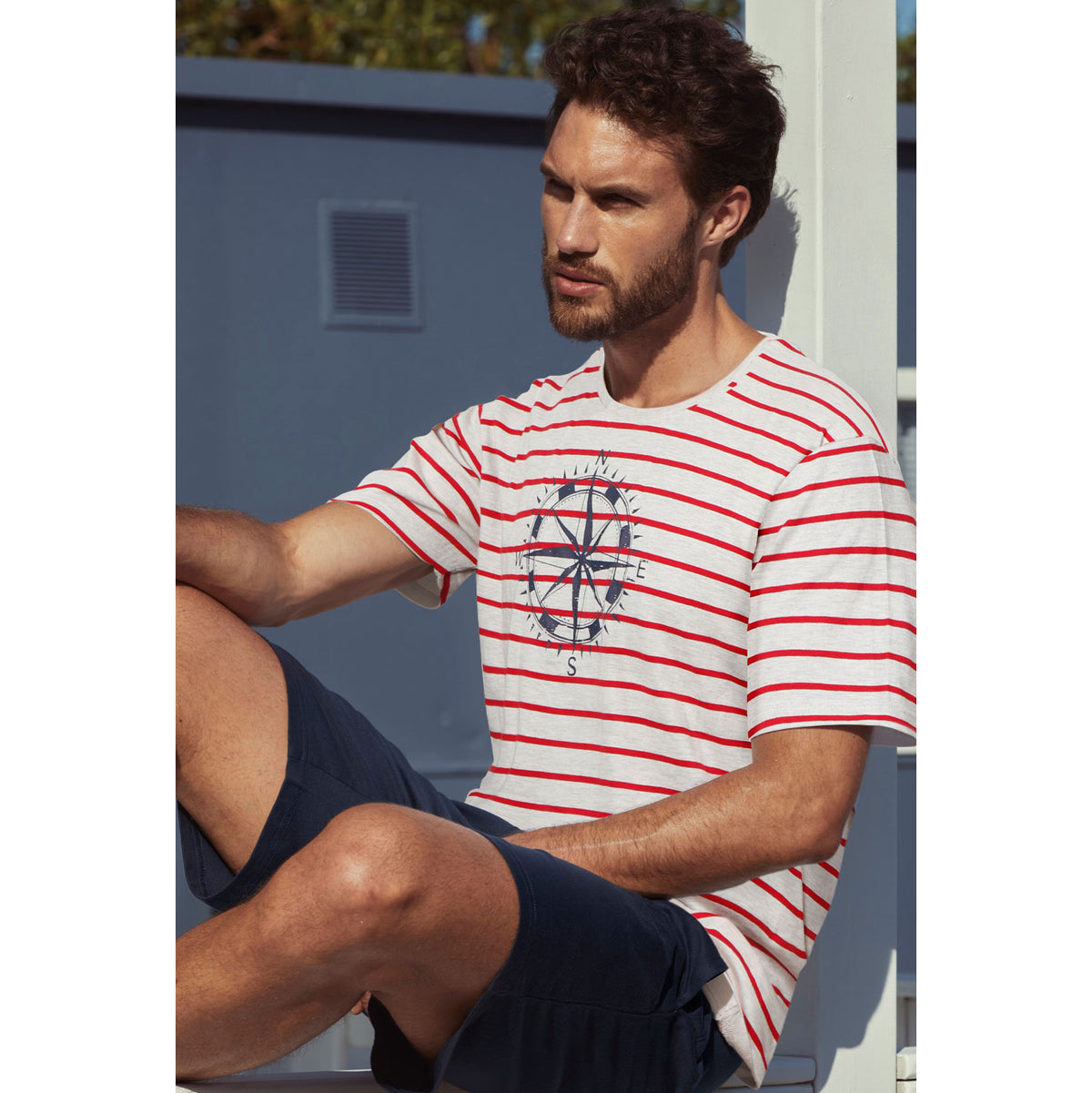 Pigiama uomo corto Admas 55289 fasciato rosso
