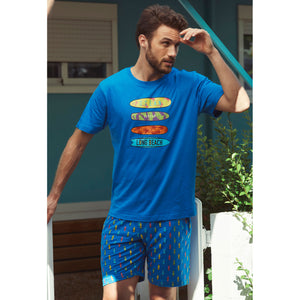 Pigiama uomo corto Admas 55292 azzurro cotone