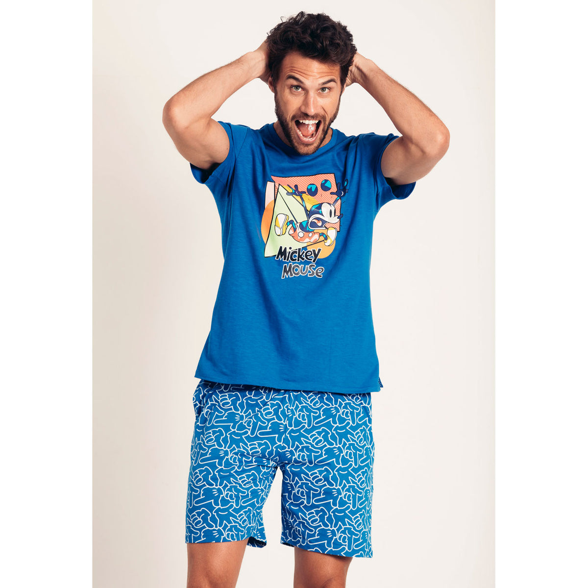 Pigiama uomo corto Disney 55407 topolino azzurro cotone