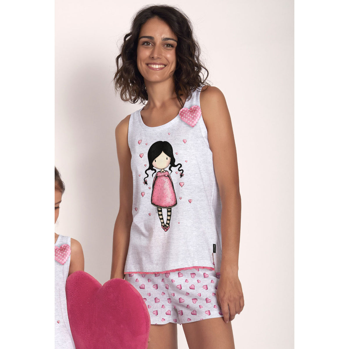 Pigiama donna corto Santoro Gorjuss 55500 cuoricini