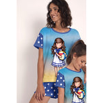 Pigiama donna corto Santoro Gorjuss 55524 azzurro