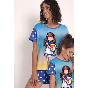 Pigiama donna corto Santoro Gorjuss 55524 azzurro