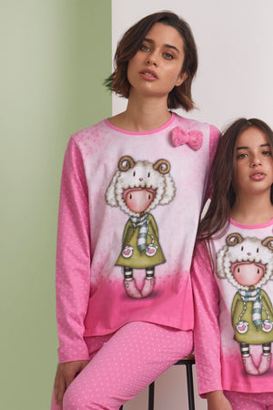 Pigiama donna Santoro Gorjuss 55533 pois rosa caldo cotone