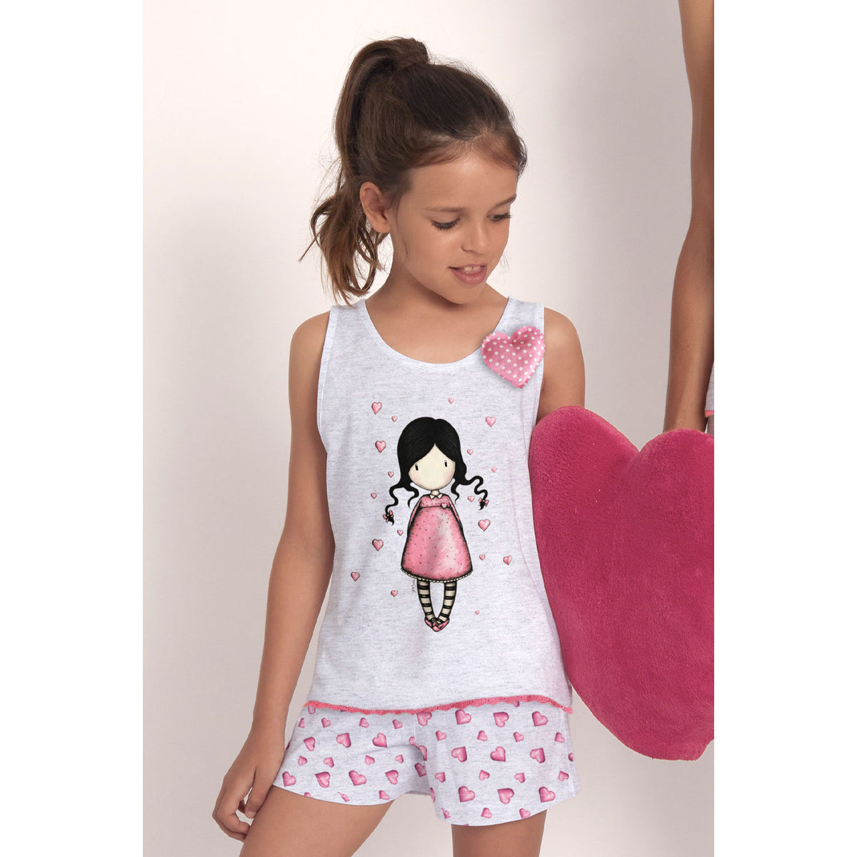 Pigiama bambina corto Santoro Gorjuss 55575 cuoricini