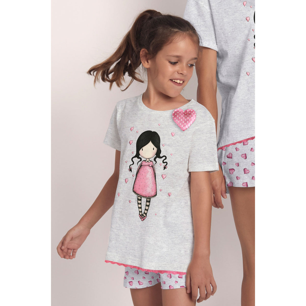 Pigiama bambina corto Santoro Gorjuss 55576 mezza manica cuoricini