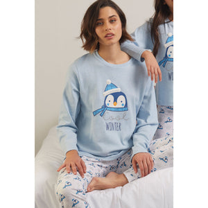Pigiama Admas 55808 donna caldo cotone interlock pinguino