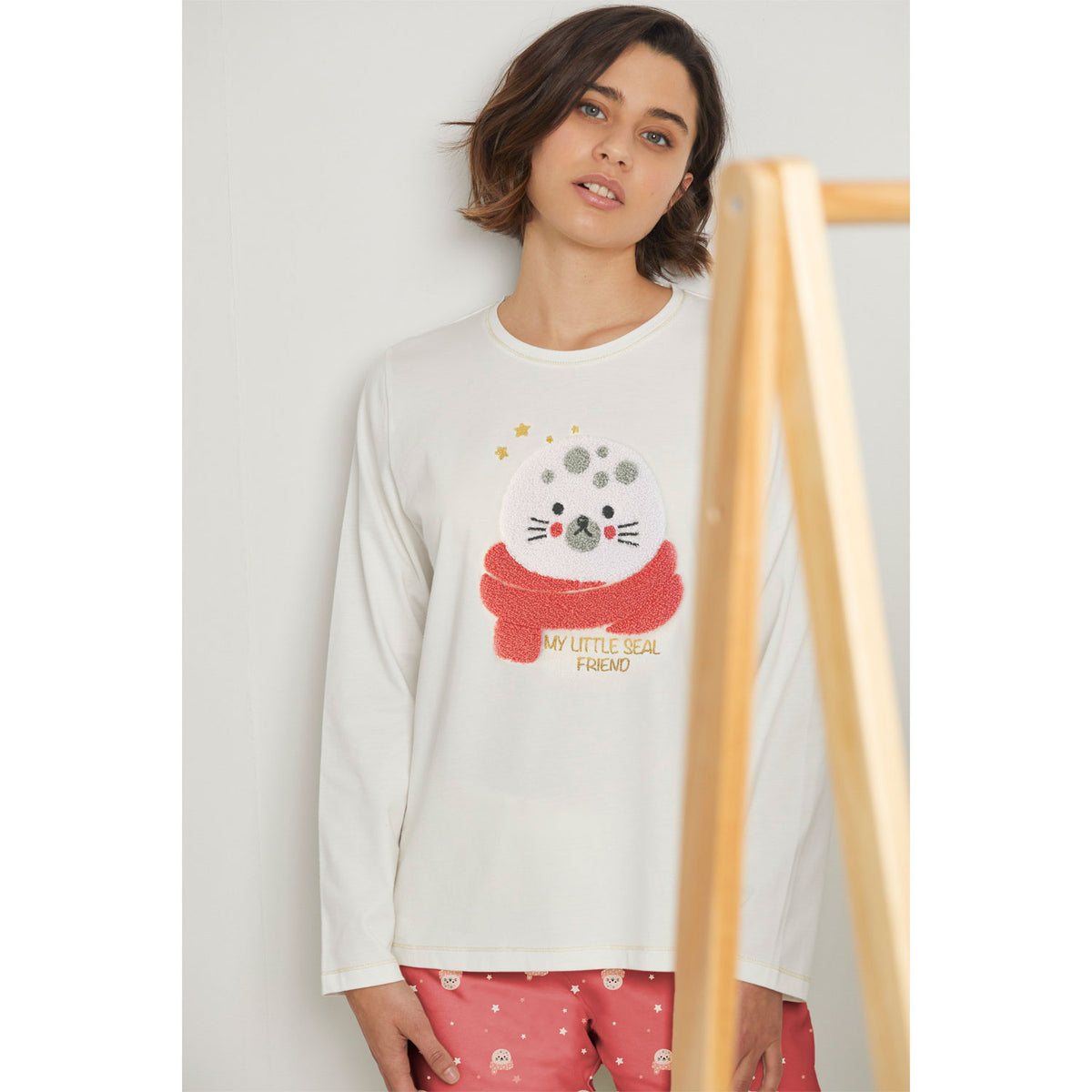 Pigiama donna caldo cotone foca crema corallo Admas 55844