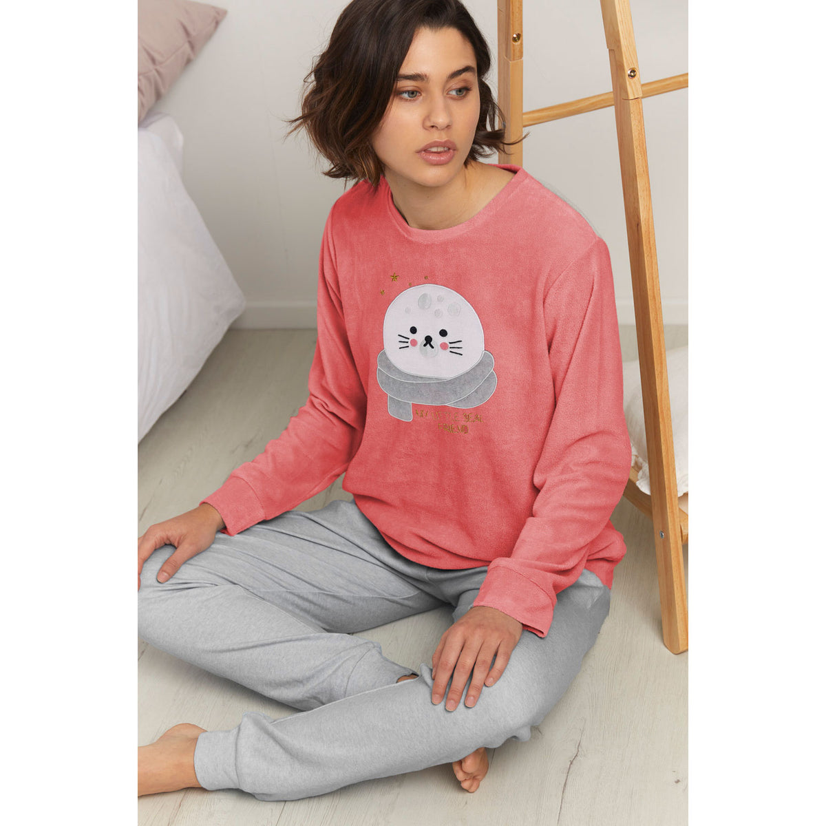Pigiama donna maglia in pile corallo Admas 55862