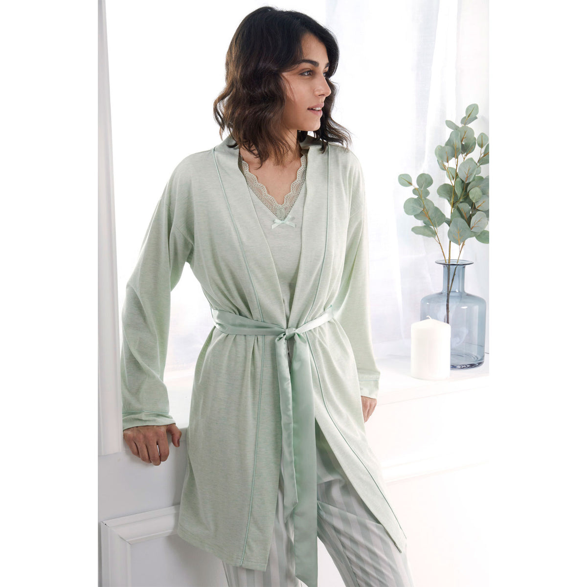 Vestaglia donna manica lunga Admas 57406 verde acqua