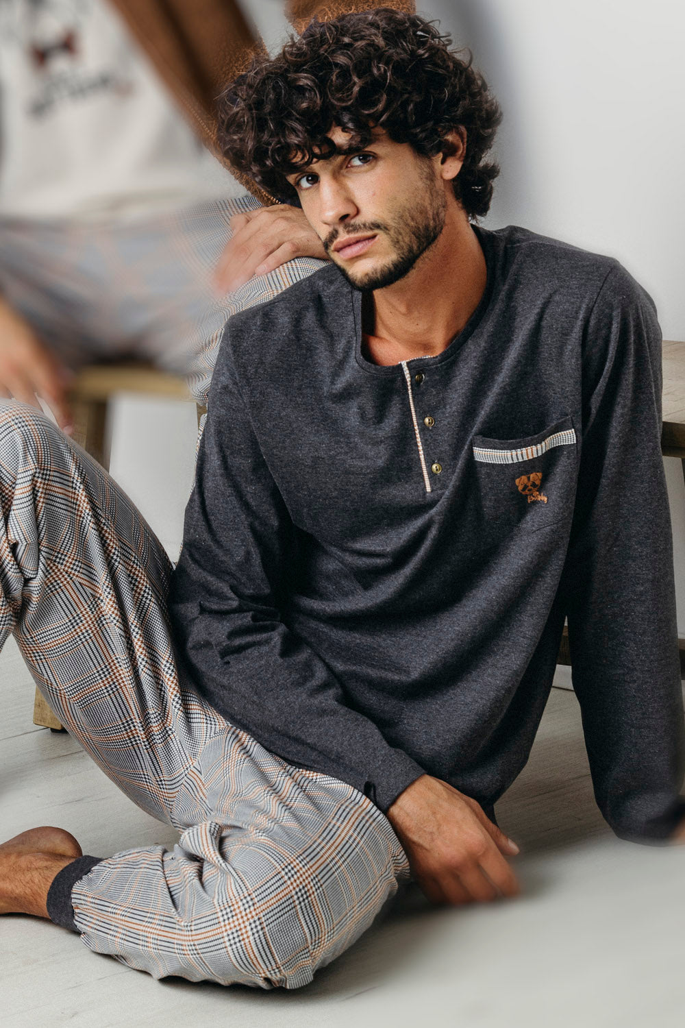 Pigiama uomo caldo cotone pied de poule Admas 60312 grigio