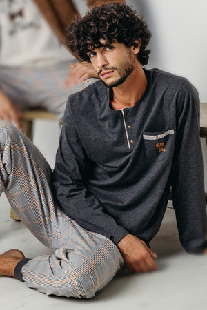 Pigiama uomo caldo cotone pied de poule Admas 60312 grigio