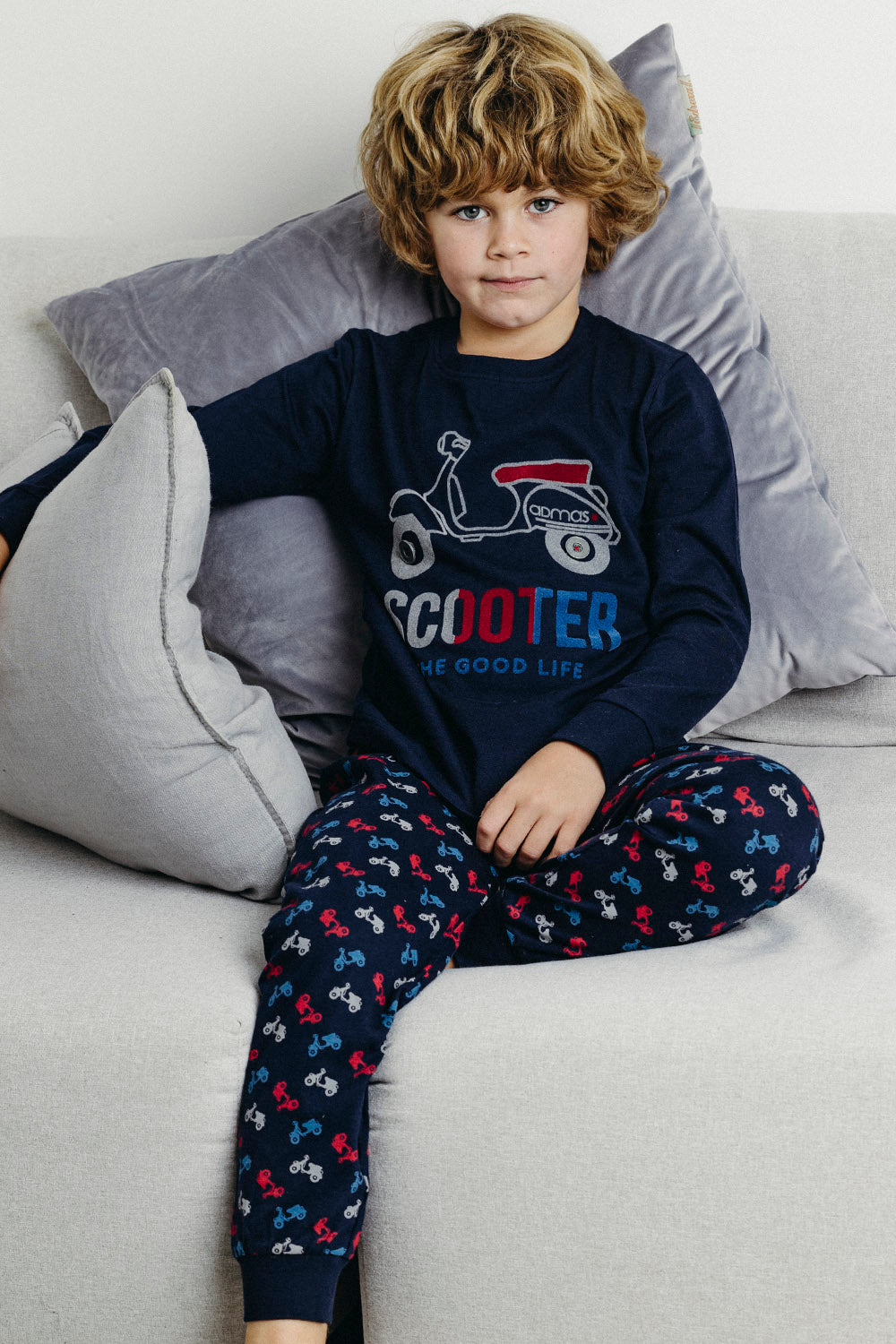 Pigiama bambino in caldo cotone moto con polsini Admas 60885