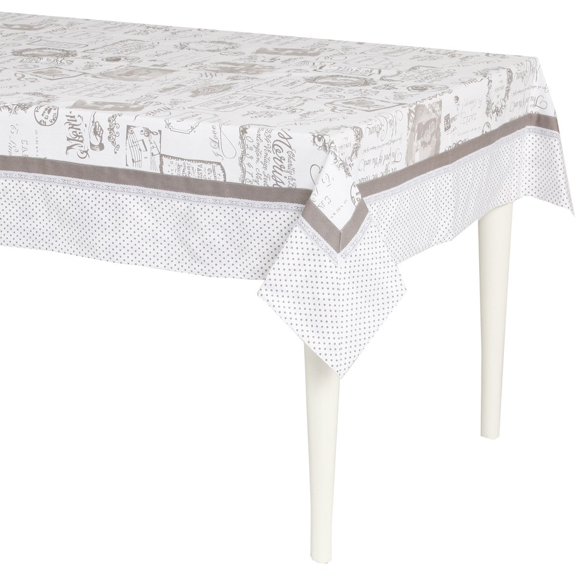 Tovaglia vintage Preziosa Home rettangolare 6 posti in cotone e pizzo tortora