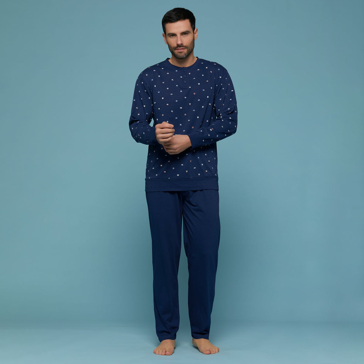 Pigiama uomo 100% cotone Cippi 0476-S23 a serafino blu