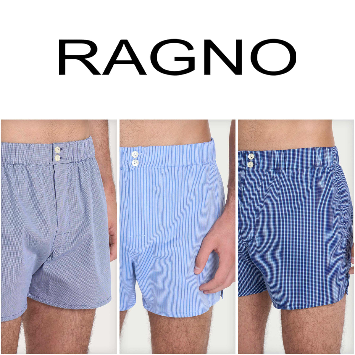 Boxer uomo a fantasia in tela di cotone Ragno 06533S set da 3 pezzi