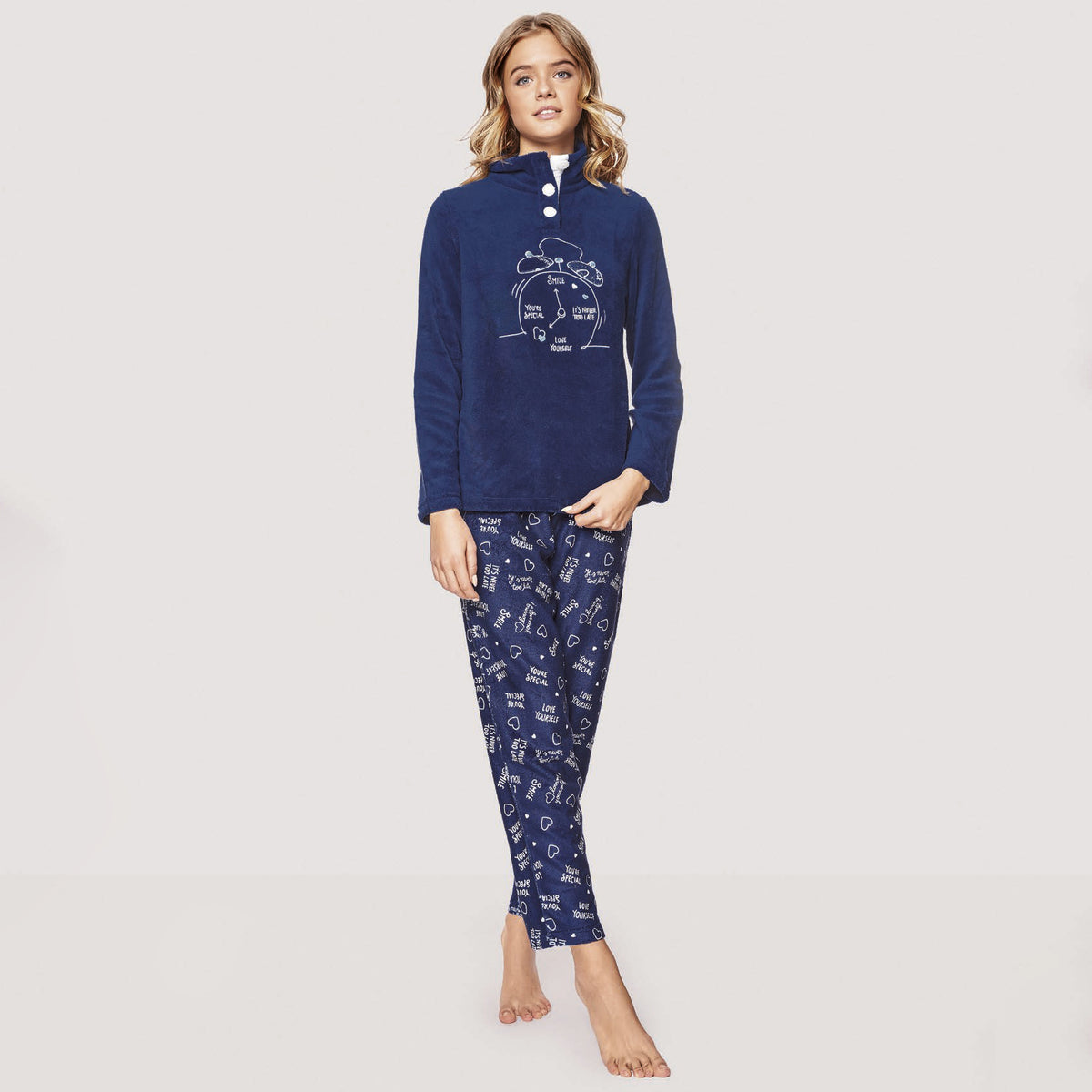 Pigiama donna invernale coral collo alto blu infiore CLK0812