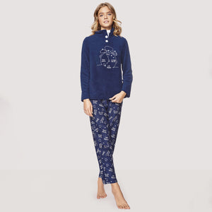 Pigiama donna invernale coral collo alto blu infiore CLK0812