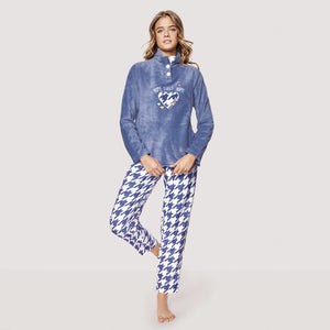 Pigiama donna invernale coral collo alto denim infiore HML0813