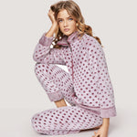 Pigiama donna invernale coral collo alto prugna infiore RVR0867