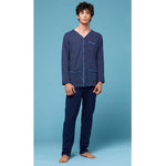 Pigiama uomo aperto a giacca caldo cotone Cippi 1581 blu