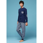 Pigiama uomo invernale Cippi 1583 navy quadri caldo cotone
