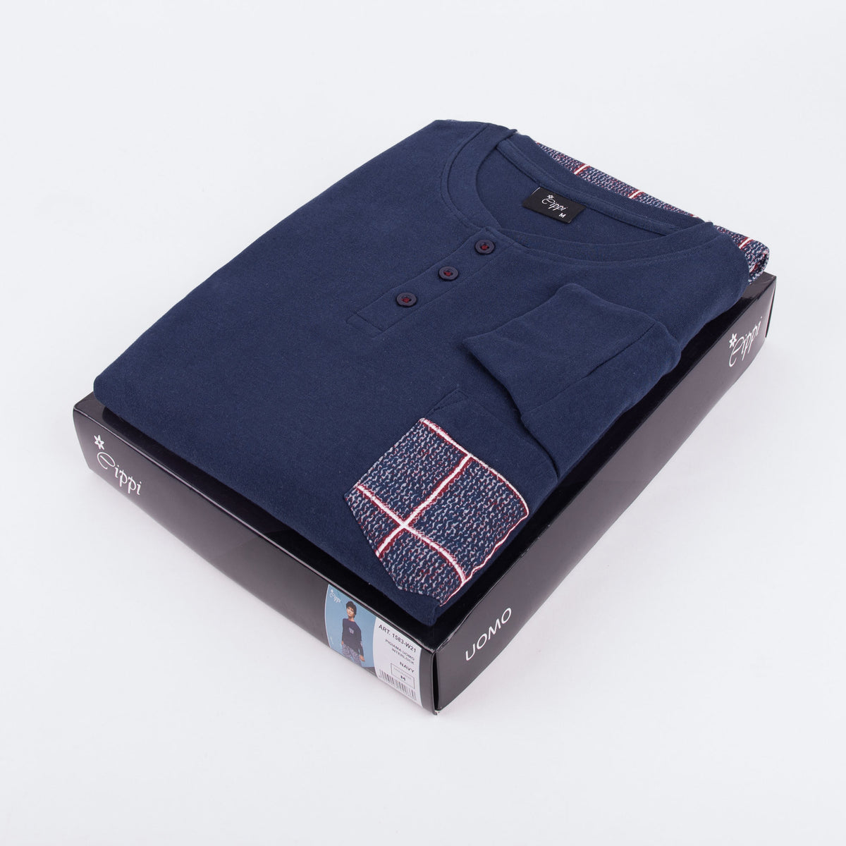 Pigiama uomo invernale Cippi 1583 navy quadri caldo cotone