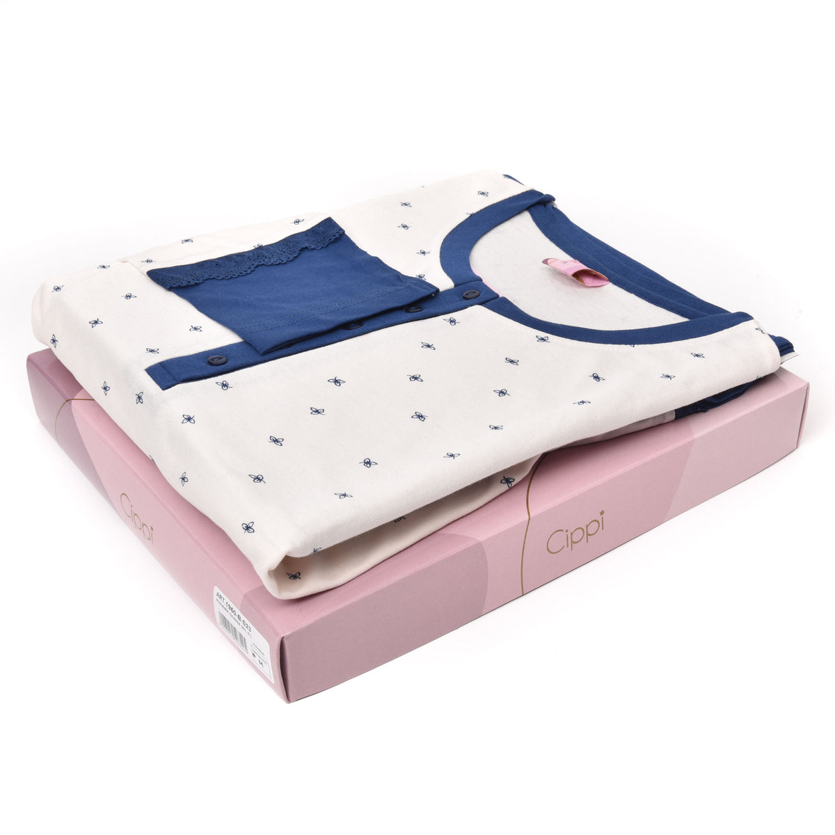 Pigiama donna 100% cotone Cippi 1950-B-S23 panna blu