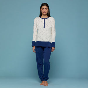 Pigiama donna 100% cotone Cippi 1950-B-S23 panna blu
