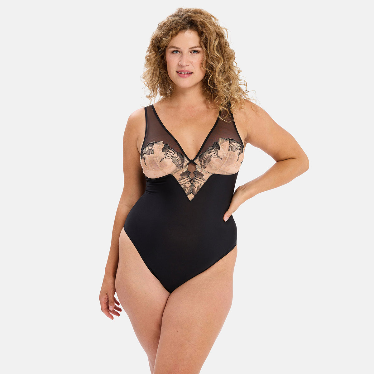 Body con ferretto tulle ricamato e microfibra Sans Complexe 20SAP04