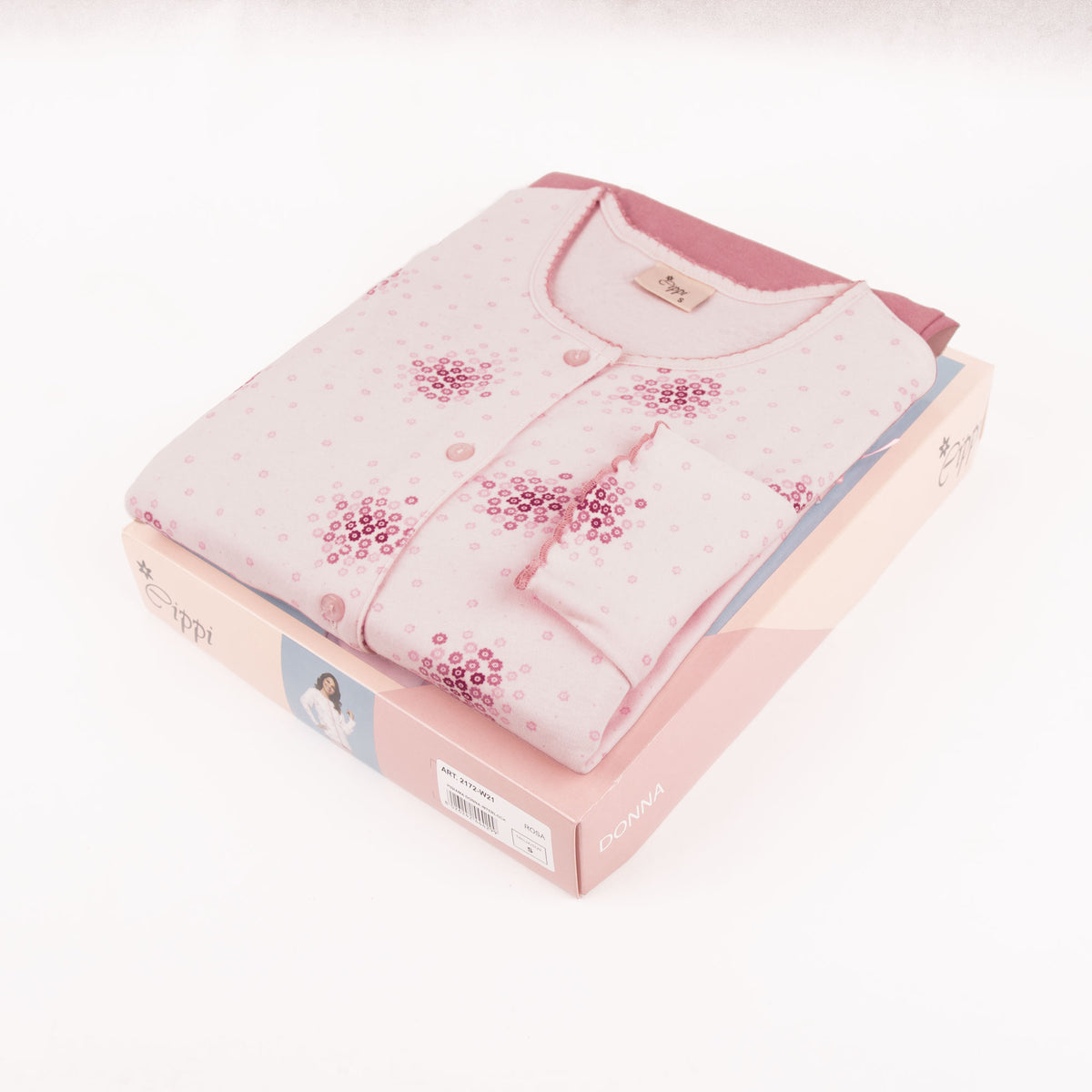 Pigiama donna Cippi 2172 aperto caldo cotone rosa