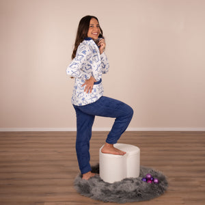 Pigiama donna coral caldo soffice cuori Cippi 2204 panna azzurro
