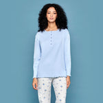 Pigiama donna invernale Cippi 2222 caldo cotone celeste fiori