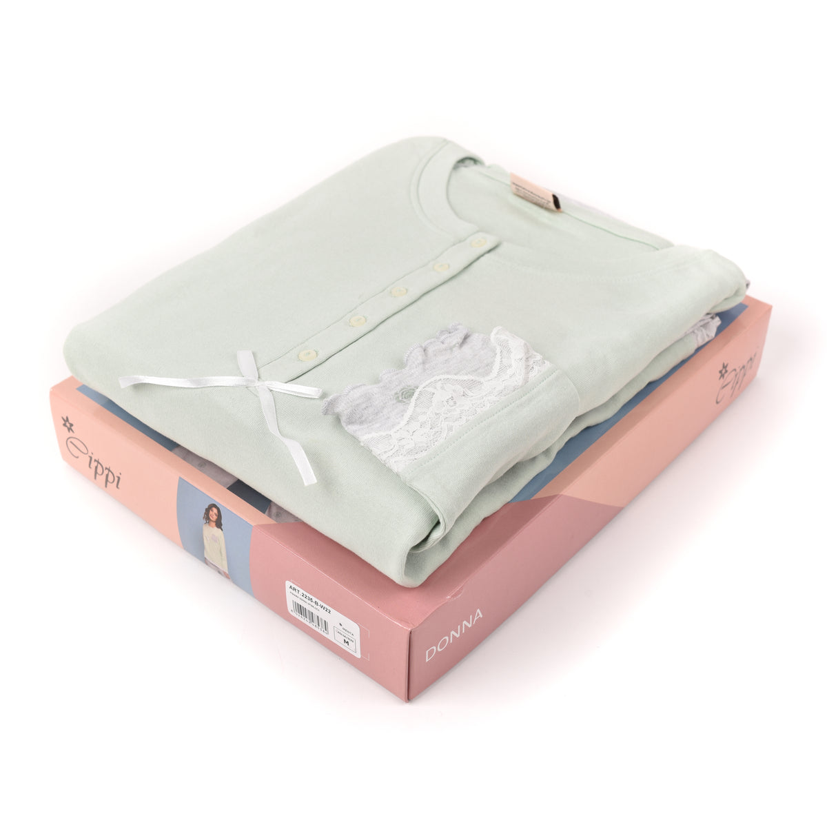 Pigiama donna invernale Cippi 2235 caldo cotone menta
