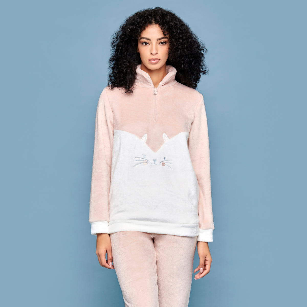 Pigiama donna rosa coral gattino Cippi 2253