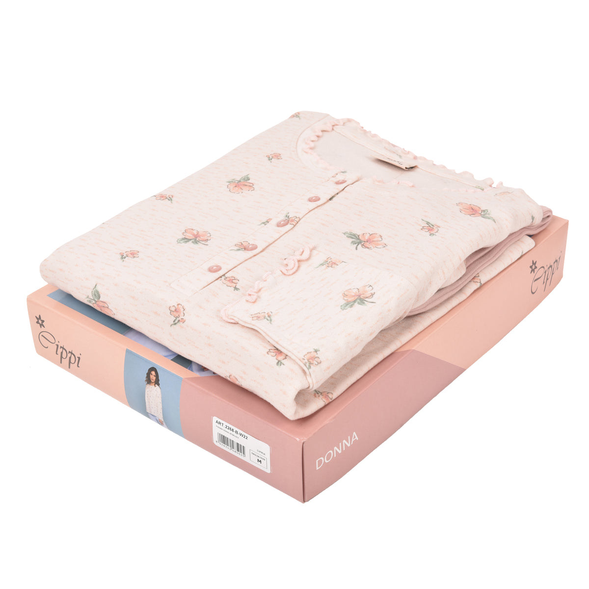 Pigiama donna Cippi 2268 caldo cotone fiori classico cipria