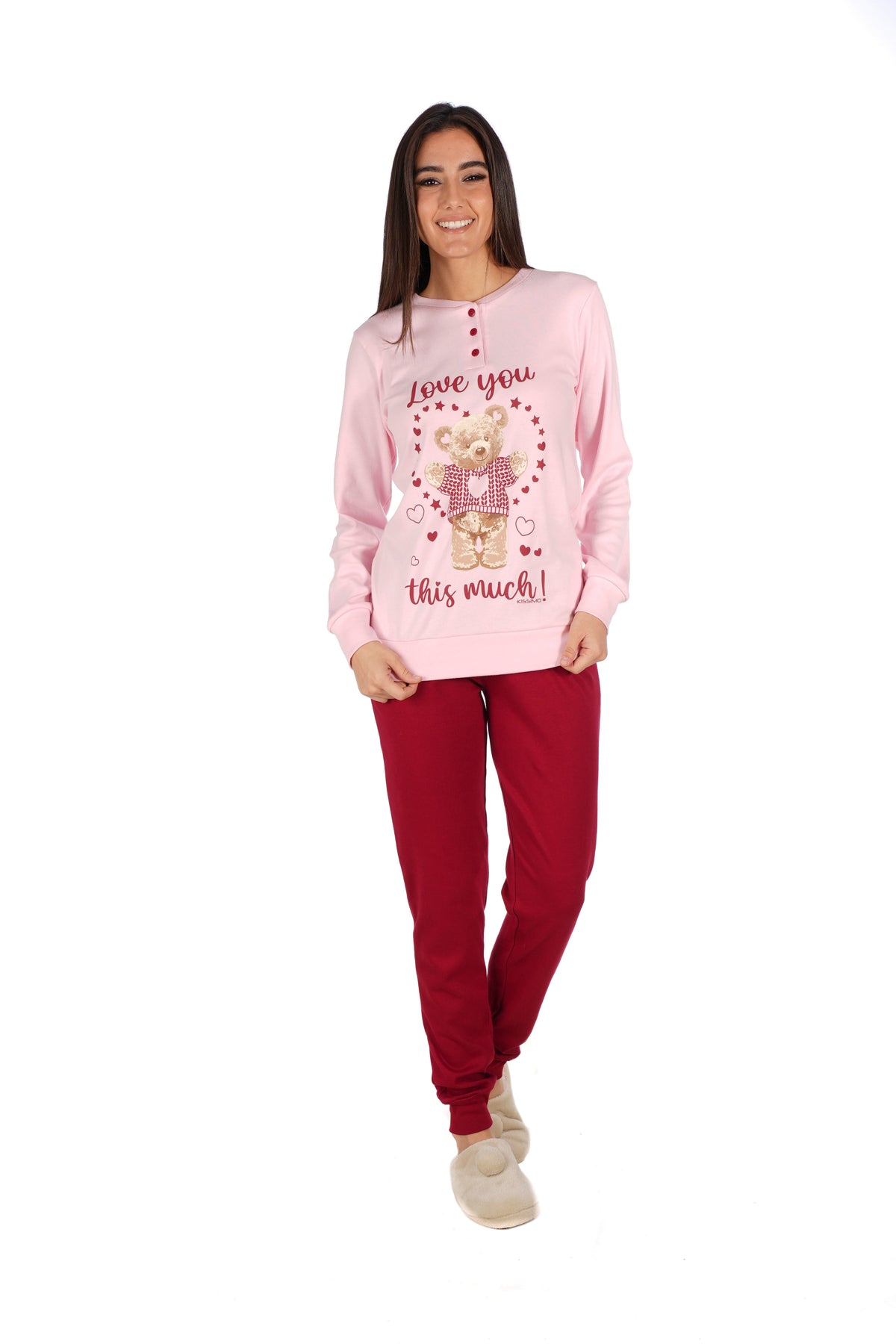Pigiama donna invernale Biancaluna Kissimo 23D90010 caldo cotone