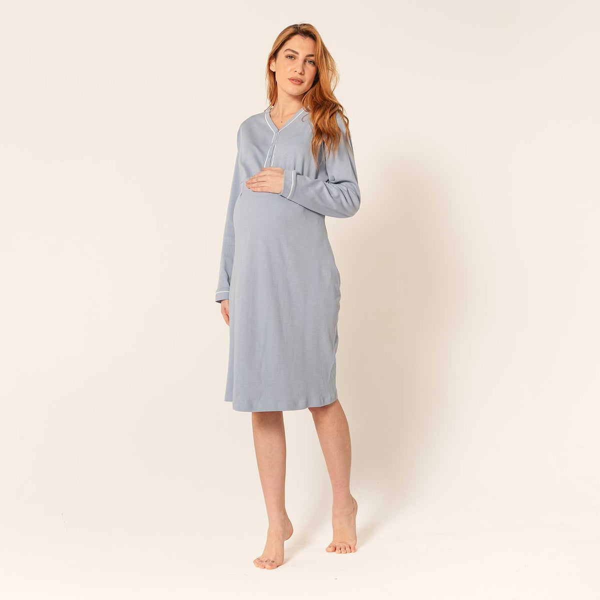 Camicia da notte premaman caldo cotone Biancaluna Kissimo 20302