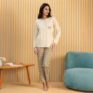 Pigiama donna in caldo cotone leopardato Biancaluna 25D90011