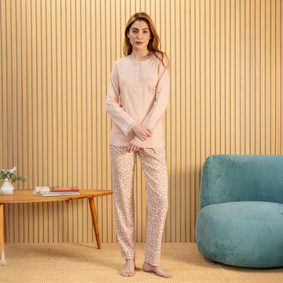Pigiama donna in caldo cotone leopardato Biancaluna 25D90011