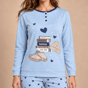 Pigiama donna in caldo cotone cuoricini Biancaluna 26D90021