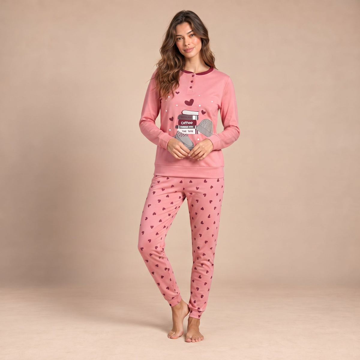 Pigiama donna in caldo cotone cuoricini Biancaluna 26D90021
