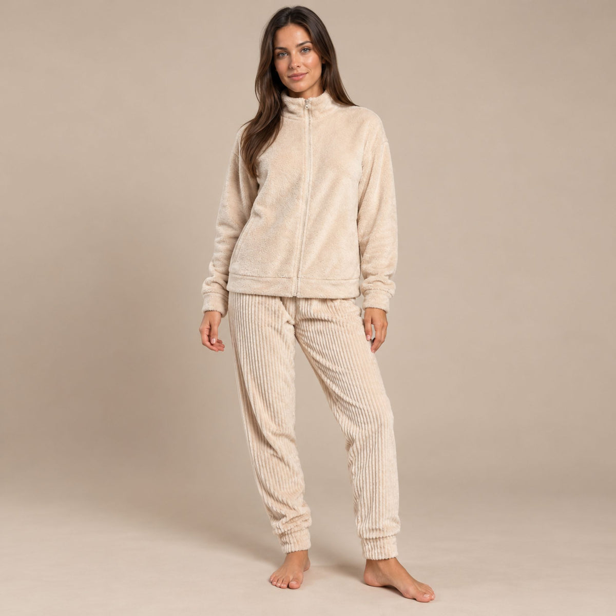 Pigiama donna in corale giacca full zip Biancaluna 26D93011